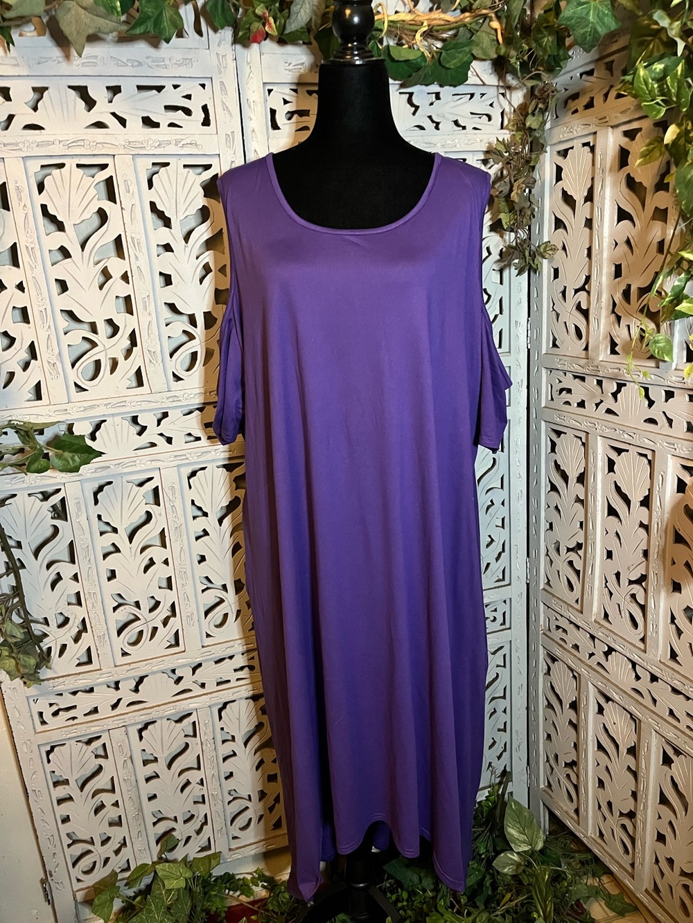 PERFECTLY PRETTY PURPLE COLD-SHOULDER HIGH LOW HEMLINE  PLUS SIZE MAXI DRESS